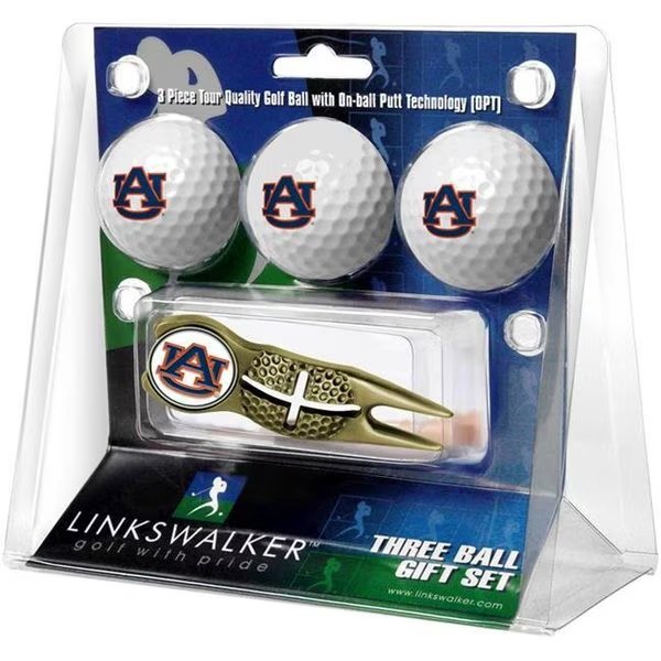 LinksWalker LW-CO3-AUT-3PKX-G Auburn Tigers Gold Crosshair Divot Tool 3 Ball Gift Pack, Linkswalker, Mfr#: LW-CO3-AUT-3PKX-G